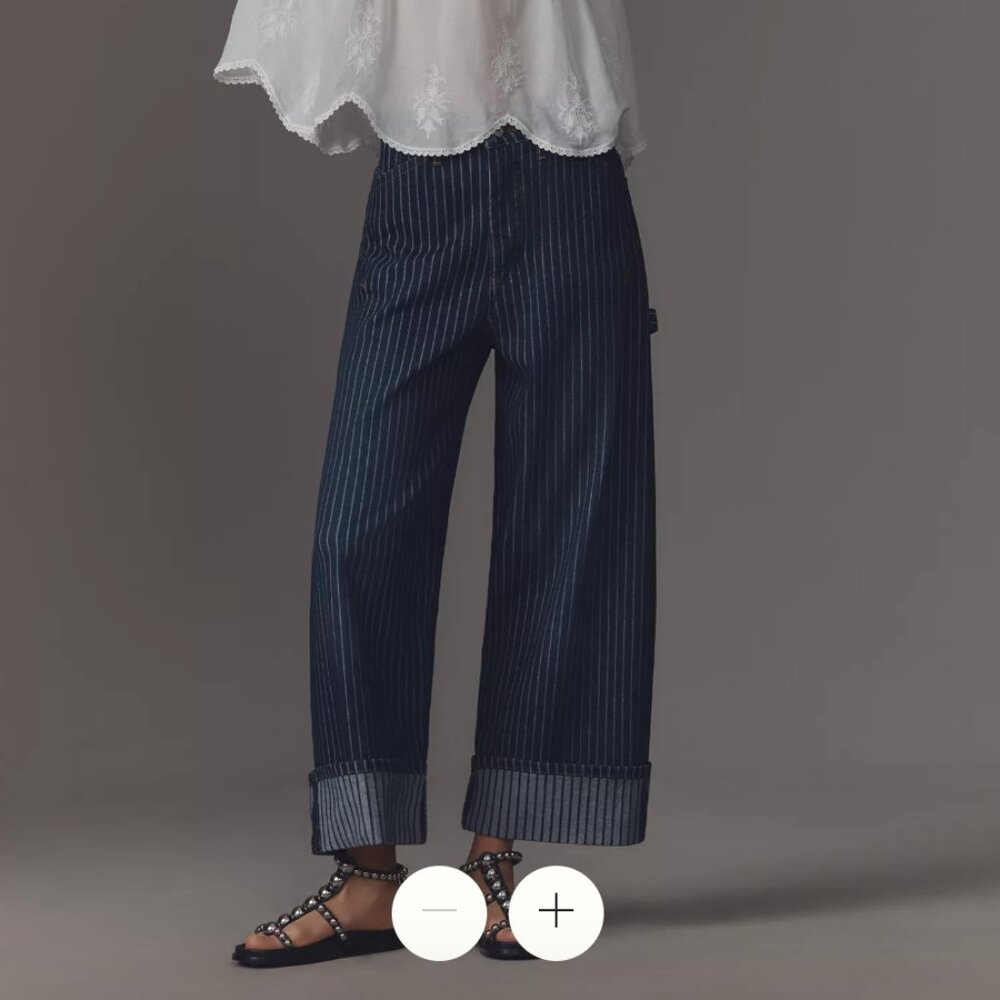 Anthropologie The Kayden Railroad Stripe Barrel Carpenter Jeans by Pilcro
